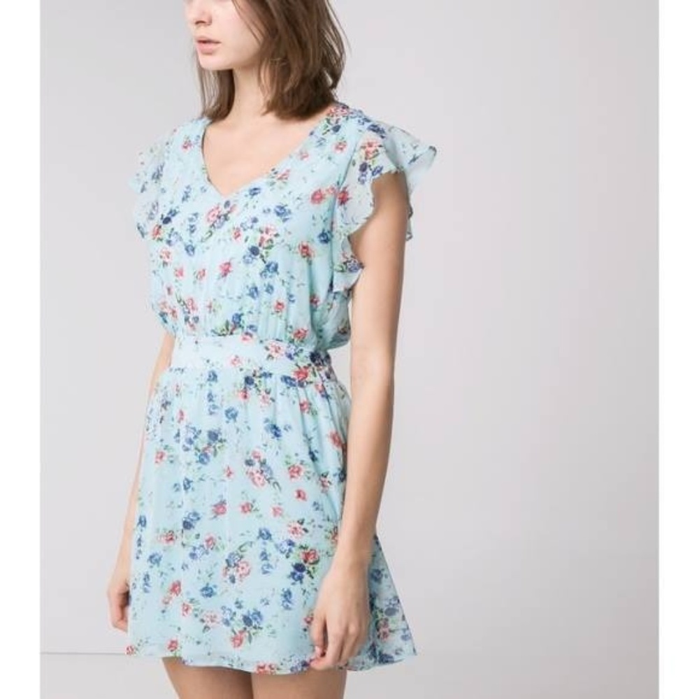 Mango gorgeous blue floral chiffon dress like new